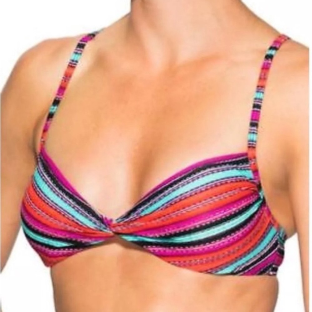 Athleta Stripe Santa Cruz Knot Front Bikini Top M